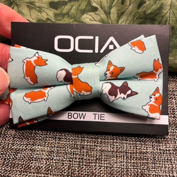 76-PTT NWT OCIA Handmade Toddlers Green With Corgis Dogs Bow Tie High Quality - Picture 6 of 9